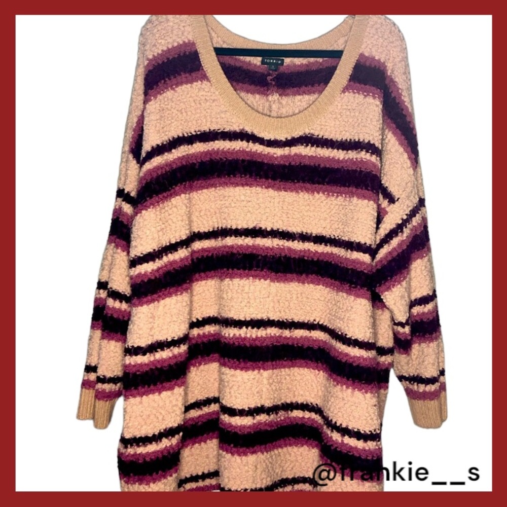 Torrid - Pink Horizontally Striped Soft and Cozy Sweater Size 5